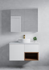 white echo vanity with mirror