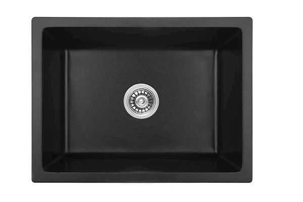 Black Granite Square Single Bowl Sink 600mm